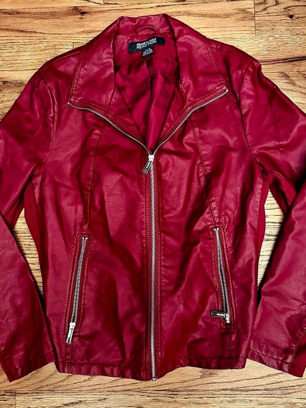 Kenneth Cole Reaction Red Faux Leather Moto Jacket XL